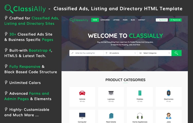 Classially Classified Ads Listing And Directory Website Template Free Download