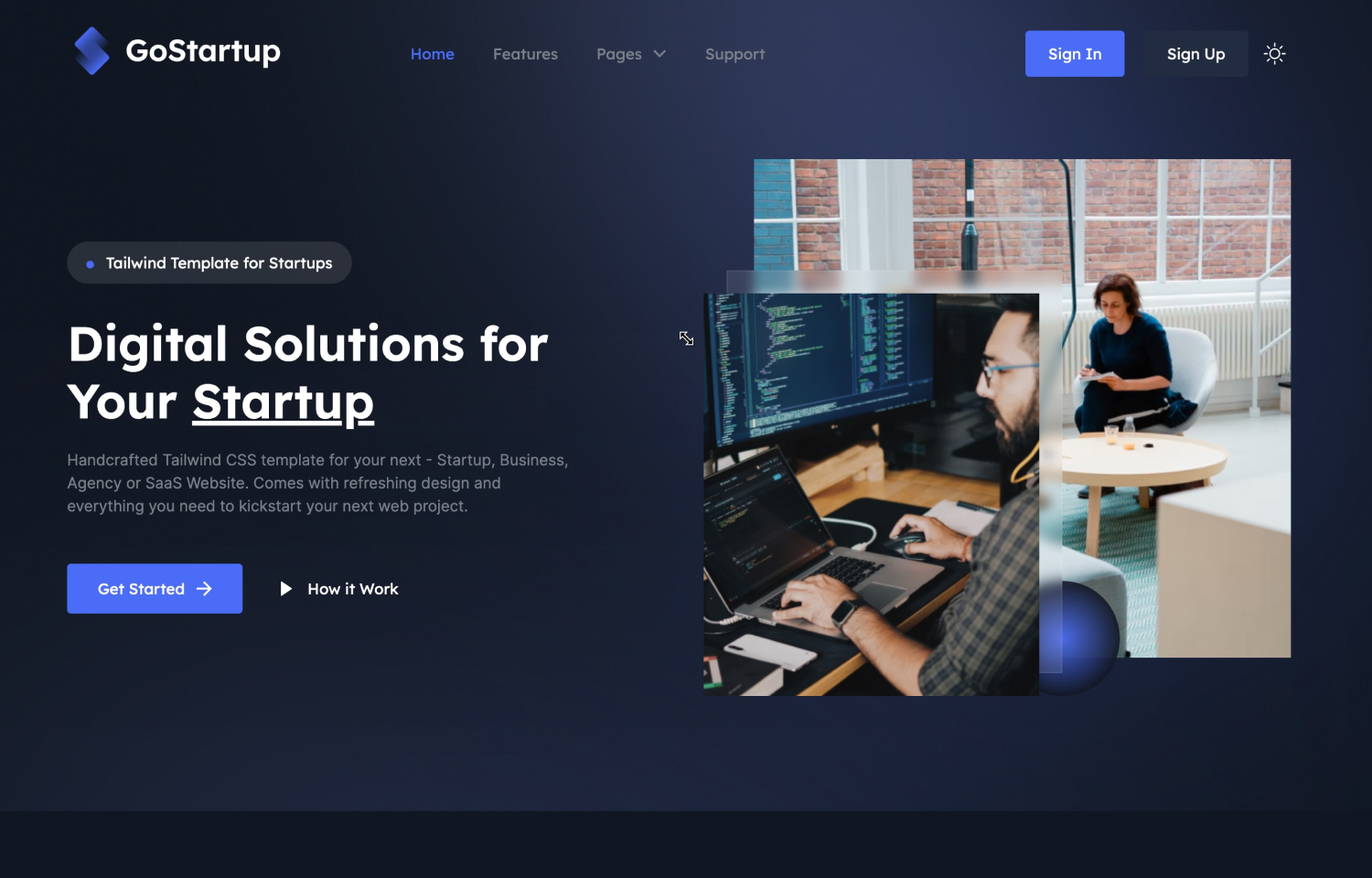 Go - Tailwind CSS Template For Startup And Business | GrayGrids